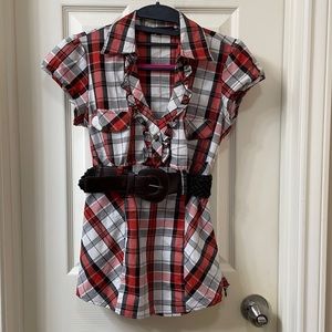 HeartsSoul plaid belted top